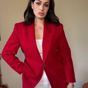 Statement Red Wool Blazer | Vintage Petite Power Jacket | 8P